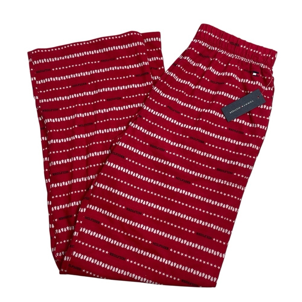 Tommy Hilfiger Stars & Trees Stripe Red Elastic Waist Pajama Pants XS New
